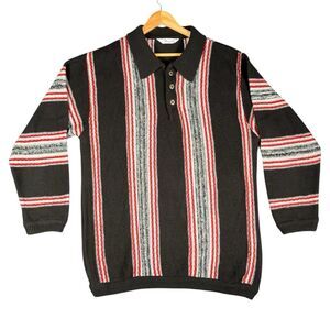 Vintage BERGATI Sz XXL Loud Coogi Style 3D Knit Polo Sweater Bill Cosby Retro 90